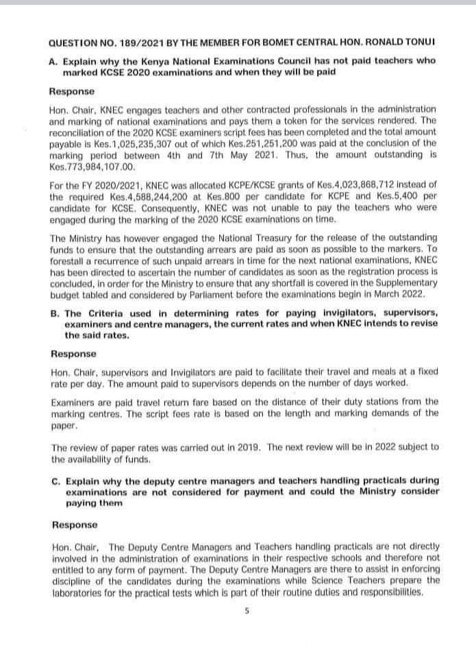 Official Knec Response on the Processing Status of Contracted Professionals' Pay 2021/2022; Examiners, Center Managers, Deputy Center Managers, Supervisors & Invigilators