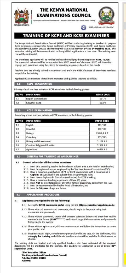 Knec Examiners 2022-2023: How to apply for KNEC examiners training 2022-2023 (Simplified procedure)