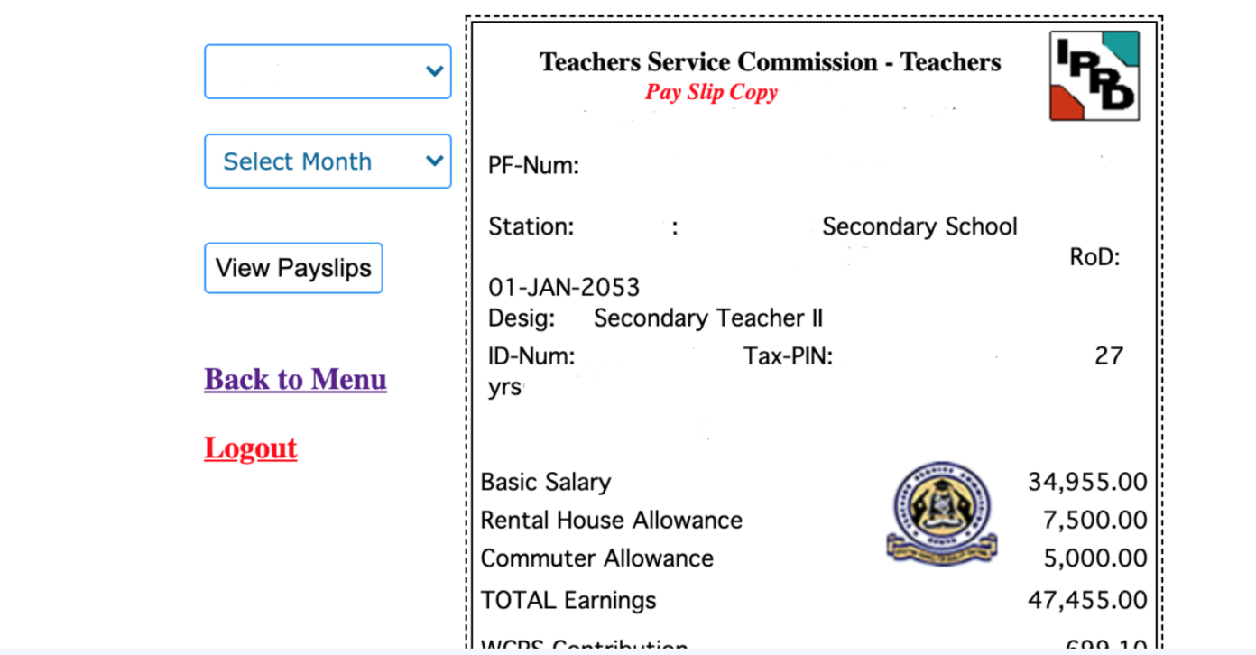 TSC Tpay:  Payslip Of A Newly Employed TSC Secondary School Teacher 2022