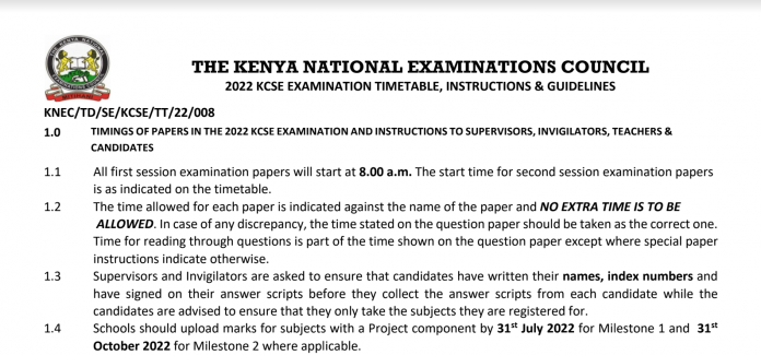 KCSE 2022 Timetable PDF Format; KNEC Releases KCSE 2022 Examination Timetable, Pdf Download