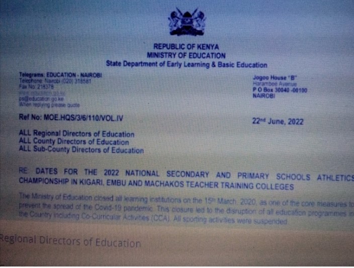 Just In: Dates For 2022 National Primary And Secondary Schools Athletics Championship.