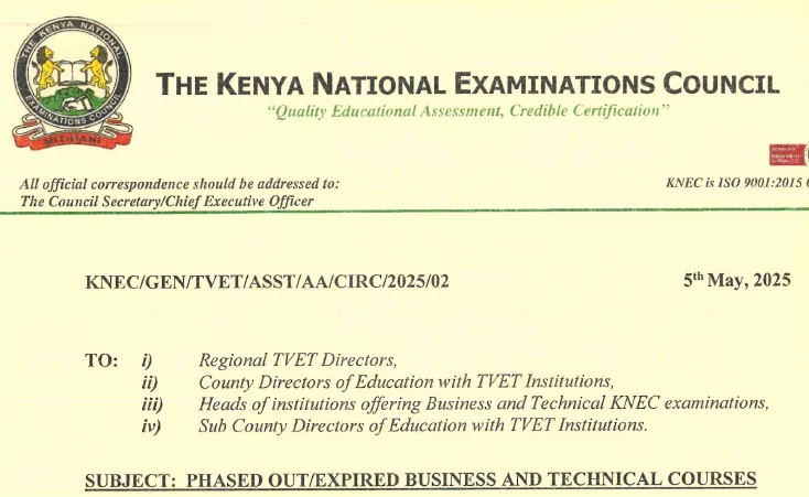 KNEC CIRCULAR ON SCRAPPED COURSES