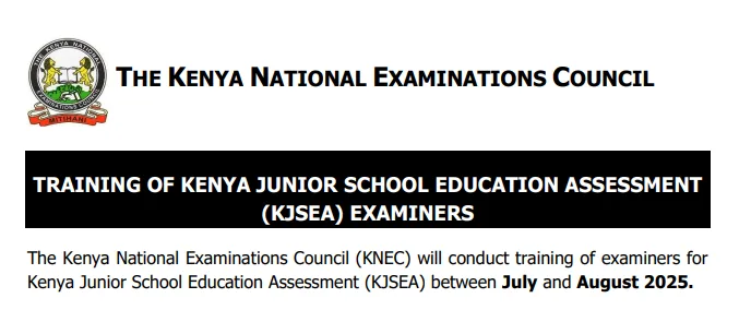 KJSEA Examiners' training circular in 2025.