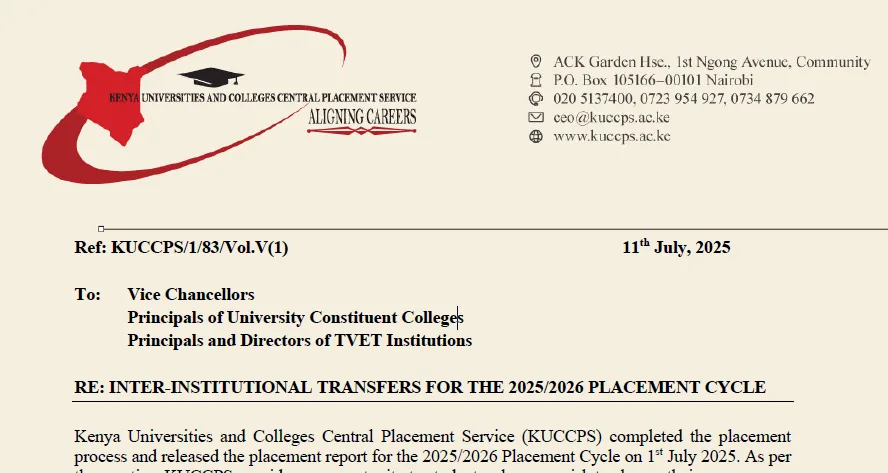 Kuccps interuniversity applications 2025, 2026.