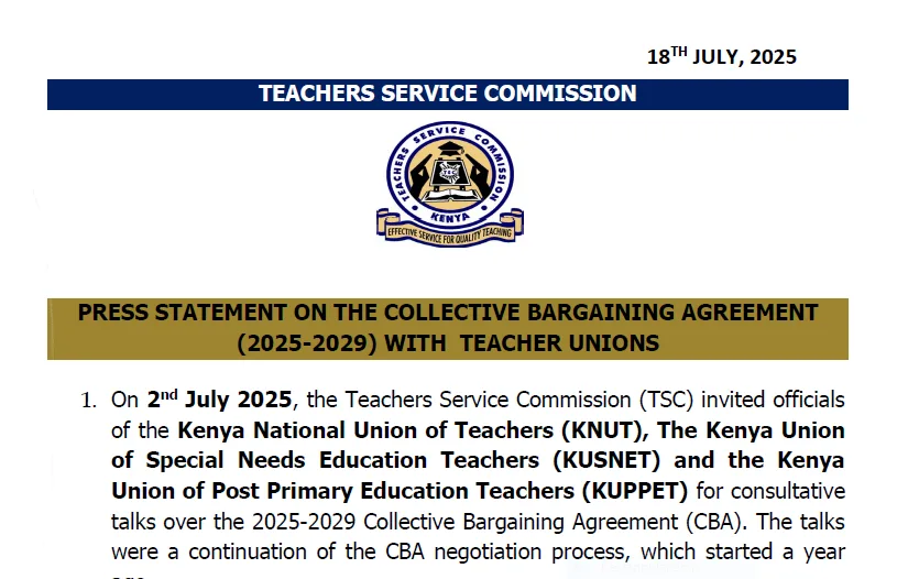 TSC CBA 2025 TO 2029