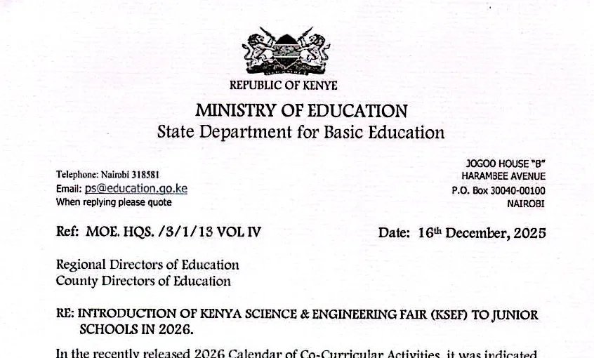 Ministry of Education Circular on Introduction of Kenya Science & Engineering Fair in Juniour Schools