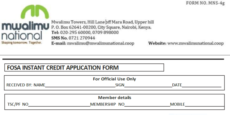 Mwalimu National Sacco FOSA Instant Loan Application Form {Free Download}