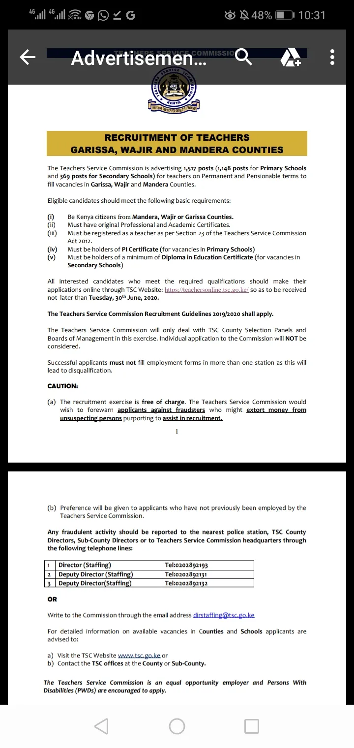 TSC ADVERTISES 1 517 VACANCIES FOR PRIMARY AND SECONDARY SCHOOL TEACHERS: JUNE/ JULY 2020