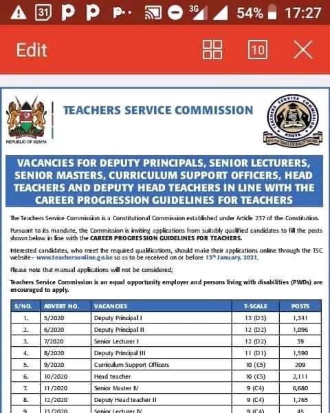 TSC Promotions Advert for Teachers