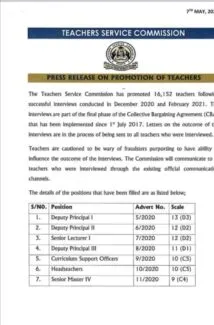 TSC Promotions 2021 Complete; Processing of 2021 TSC Promotions Results for The Teachers Fully completed (Promotion Letters to be dispatched in May