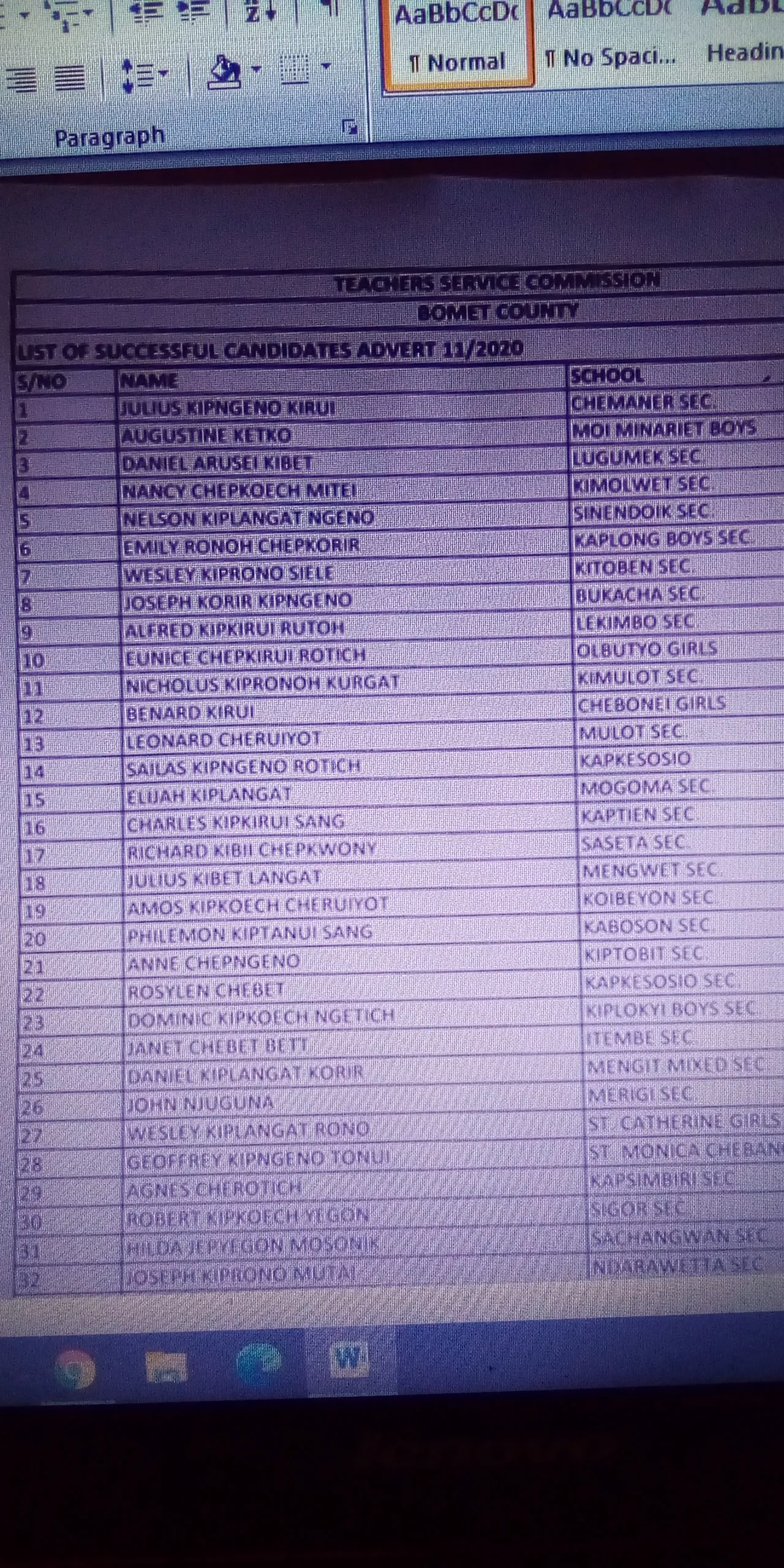 TSC Promotions Lists per County and Region