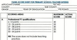 TSC internship Mark sheet for P1 Teachers 2021-2022