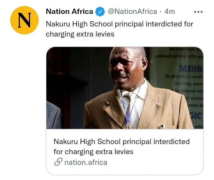 TSC Walks The Talk, Sacks Nakuru High Principal For Hiking Remedial Money; TSC Disciplinary Process