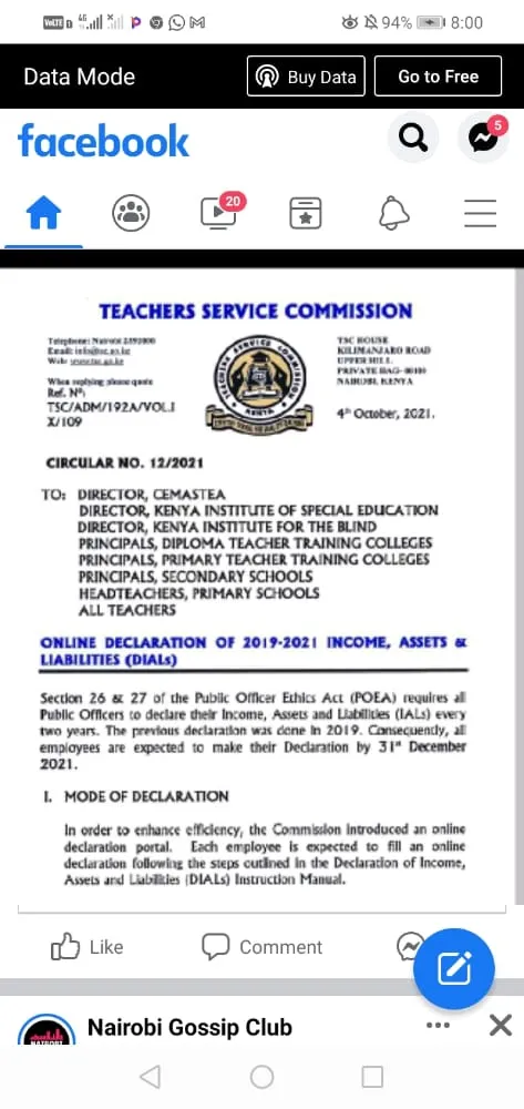 TSC Wealth Declaration Portal Opened. All Teachers are Expected to do the Following: TSC PORTAL FOR WEALTH DECLARATION 2021-2022; FULL DETAILS & GUIDES