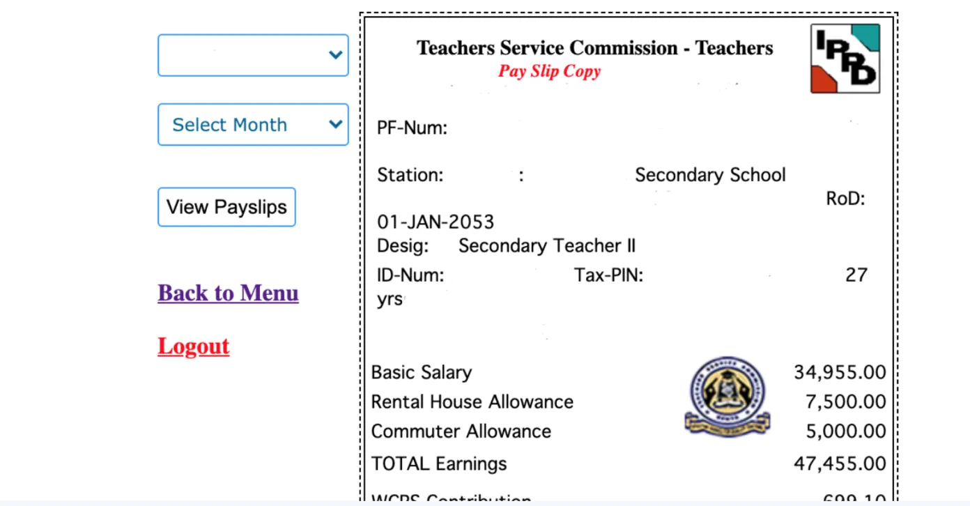 TSC Tpay: Payslip Of A Newly Employed TSC Secondary School Teacher 2022