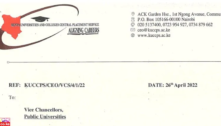 KUCCPS 2022-2023 Cut Off Points and Requirements Circular to Universities, Colleges, and TVETs