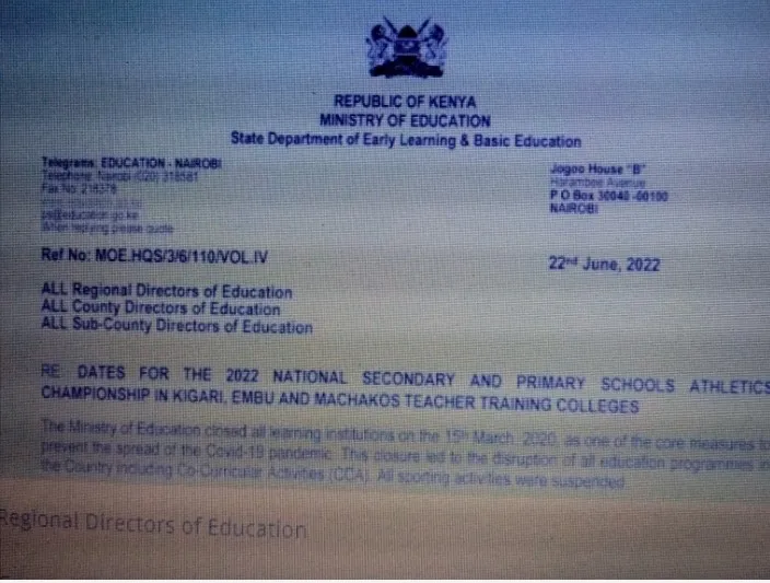 Just In: Dates For 2022 National Primary And Secondary Schools Athletics Championship.