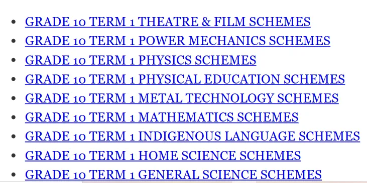 Grade 10 Free Schemes of work