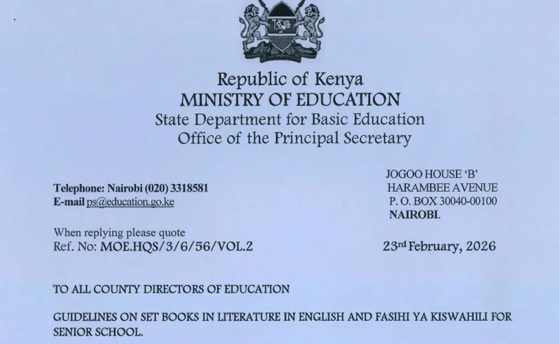 Senior Schools' Setbooks List {Ministry of Education Circular}